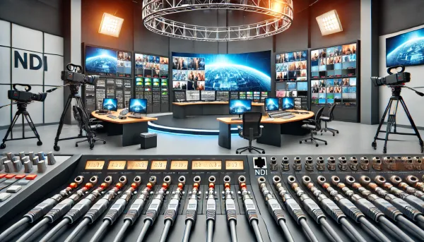 A realistic image showing a modern video production studio.