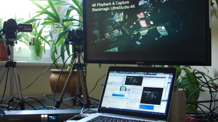 cameras and monitors on the table 