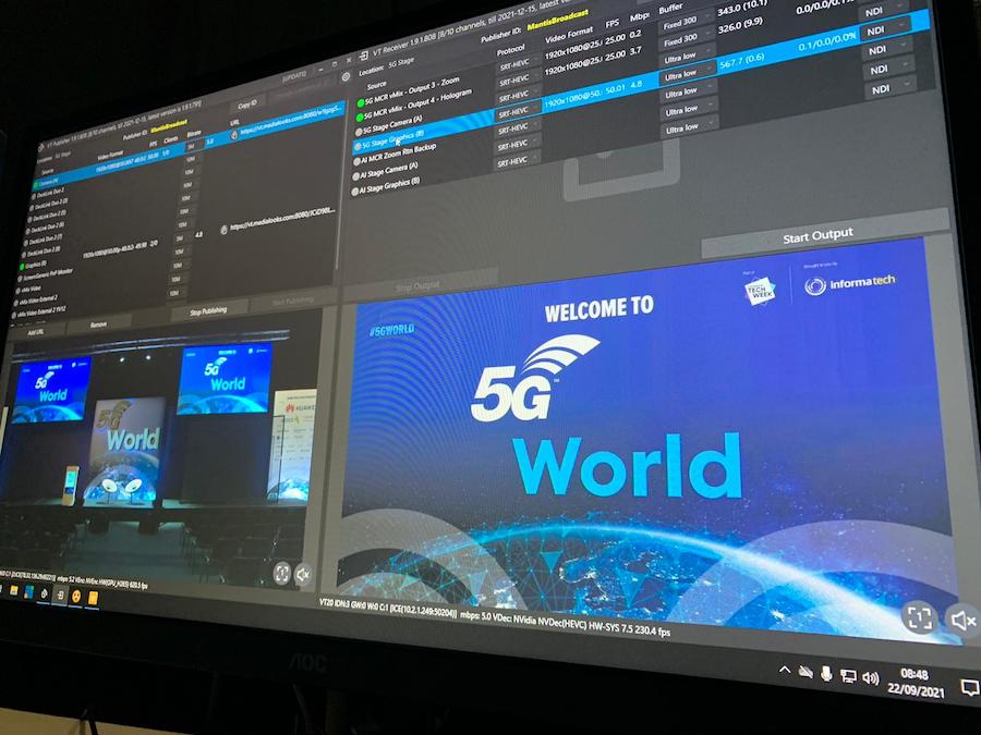 Screen shows 5G World Summit information