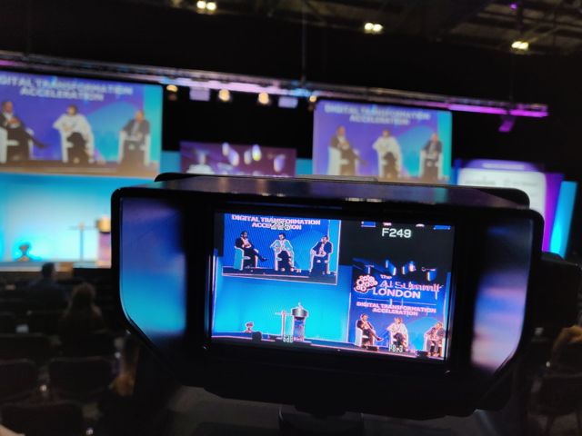The screen of a video camera filming The AI Summit London