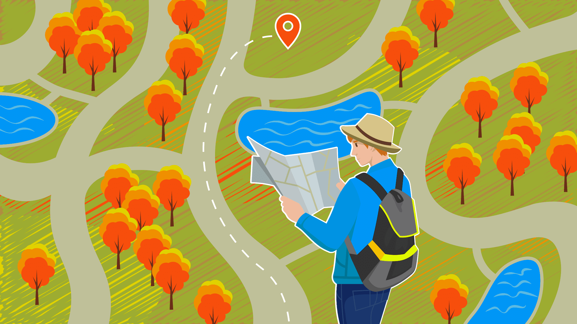 A man is checking  right way on a map